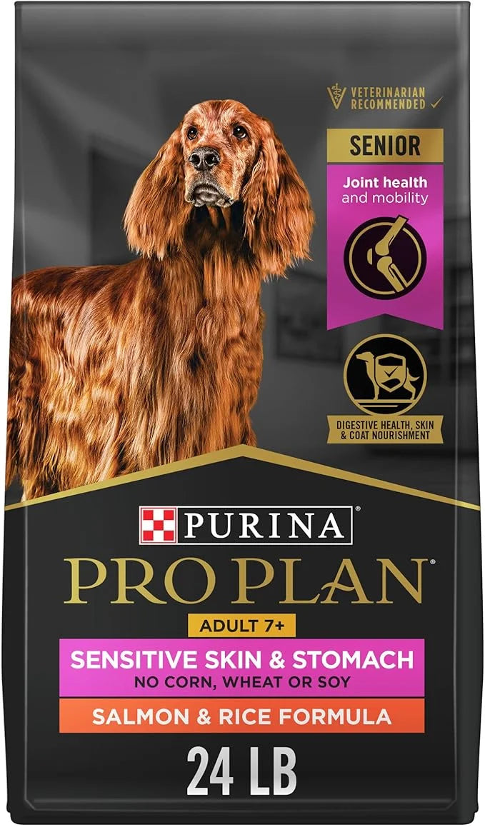 Purina Pro Plan Sensitive Skin and Stomach Dry Dog Food Senior Adult 7 Plus Salmon and Rice Formula - 24 lb. Bag - Product...
