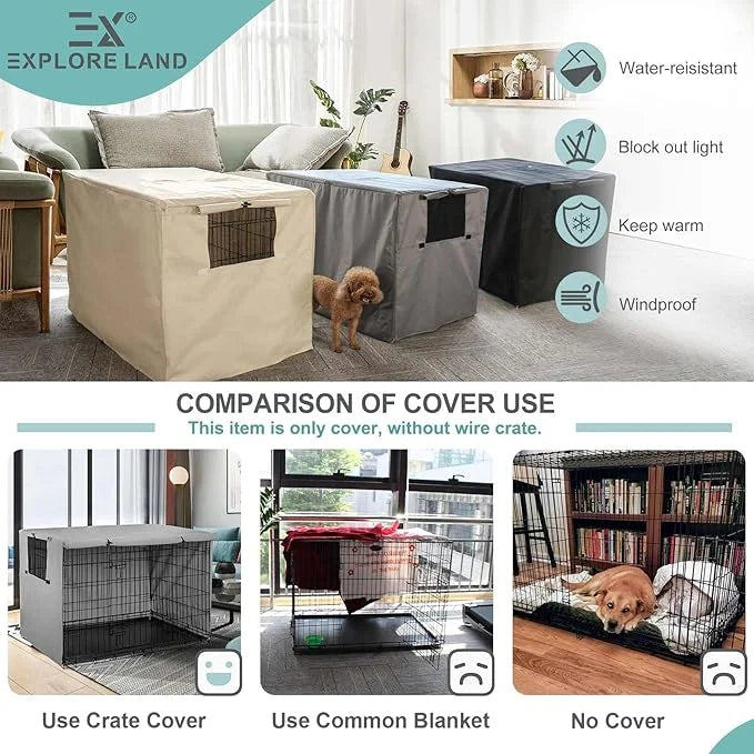 Explore Land 54 inch Gray Dog Crate Cover Bundle with 53 inch Dog Bed Cover - Product Image