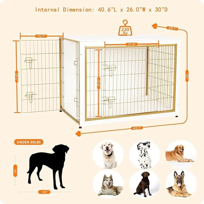 DWANTON Dog Crate Furniture with Cushion, Wooden Kennel Table with Double Doors, Indoor Dog House, Extra Large Size, 43.3"...