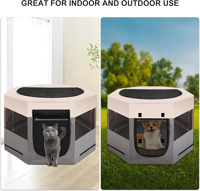 Pet Playpen with Zipper Top, Carrying Case, and Bowl - Foldable Pet Crate 35'' x 35'' x 22'' - Portable Pet Pens Ideal for...
