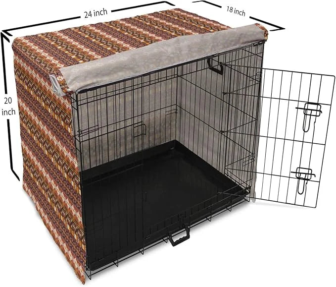 Lunarable Aztec Dog Crate Cover, Ornate Rich Motifs in Autumn Colors Geometric and Floral Design Old Tribal, Easy to Use P...
