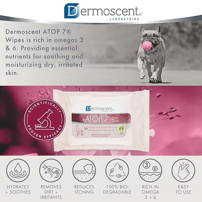 Dermoscent ATOP 7 Wipes for Dogs and Cats | Soothing Cleansing Care for Sensitive Skin | Travel-Friendly - Product Image