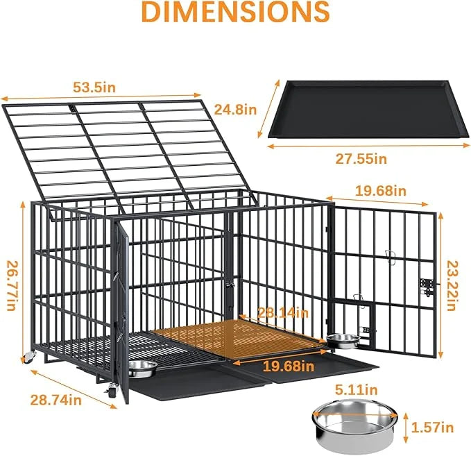 Dosker 54 inch XL Dog Crate for Large Dog/Double Medium Dogs,Heavy Duty Metal Dog Cages,All Metal Open Top Stackable,Dog K...