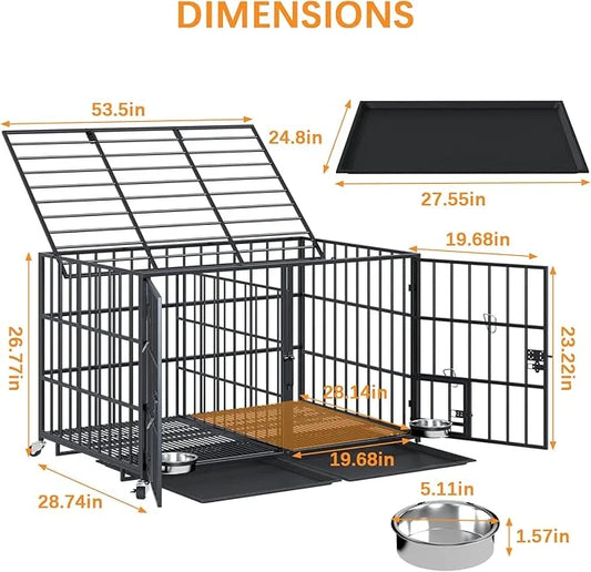 Dosker 54 inch XL Dog Crate for Large Dog/Double Medium Dogs,Heavy Duty Metal Dog Cages,All Metal Open Top Stackable,Dog K...