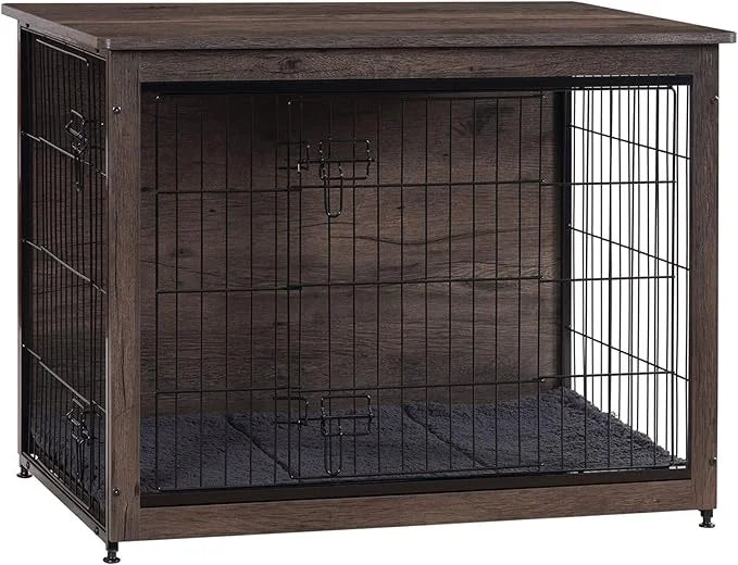 DWANTON Dog Crate Furniture with Cushion, Wooden Kennel Table with Double Doors, Indoor Dog House, Medium Size, 32.5" L, D...