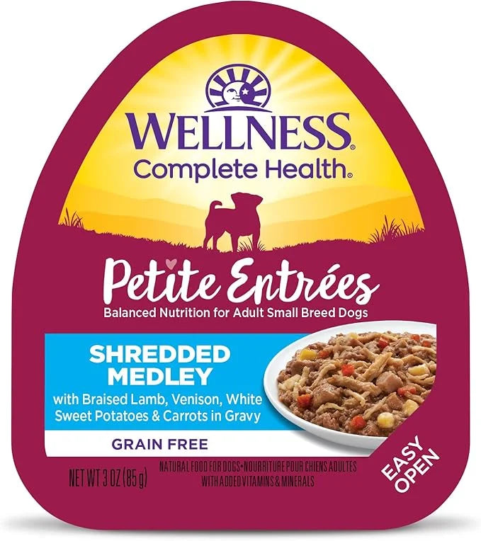 Wellness Petite Entrées Shredded Medley With Braised Lamb, Venison, White Sweet Potatoes & Carrots, 3 Ounce (Pack of 12) -...