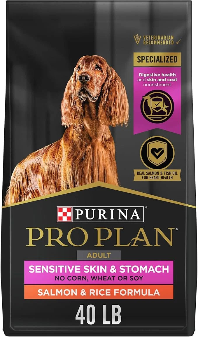 Purina Pro Plan Sensitive Skin and Stomach Dog Food Dry, Adult Salmon & Rice Formula, Digestive Health - 40 lb. Bag - Prod...