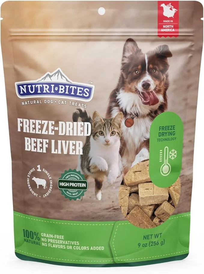 Nutri Bites Freeze Dried Beef Liver Dog & Cat Treats, 9 oz | Healthy Pet Training Treats or Food Topper | All Natural, Sin...
