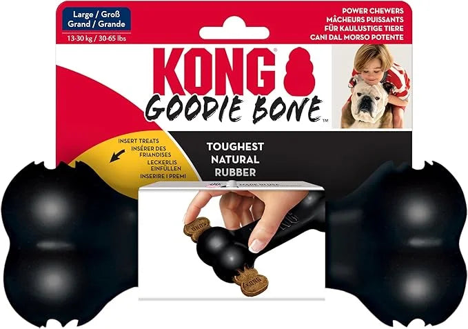 KONG - Extreme Goodie Bone - KONG's Most Durable Natural Rubber Dog Bone for Power Chewers - Black - For Large Dogs - Prod...