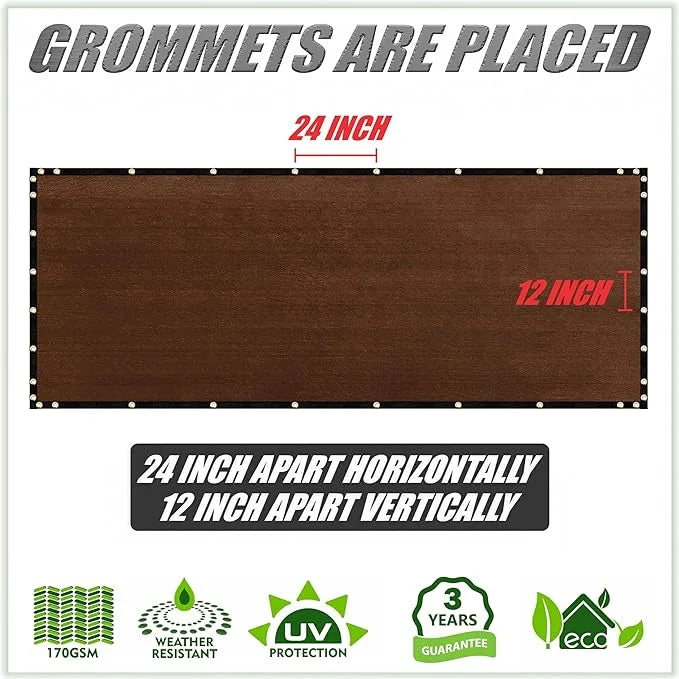 ColourTree 5' x 12' Brown Custom Size Shade Cloth with Grommets - 90% Sunblock, Durable Mesh Fabric Tarp for Dog Kennel Co...
