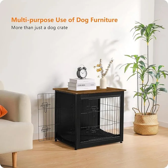 DWANTON Dog Crate Furniture with Cushion, Wooden Kennel Table with Double Doors, Indoor Dog House, Small/Medium/Large Size...