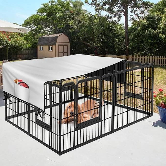 Dog Playpen Cover,Heavy Duty 600D Oxford Fabric with Sun/Rain Dog Play Pen Cover Top Sun Shade Specialized Fits for 24/32/...