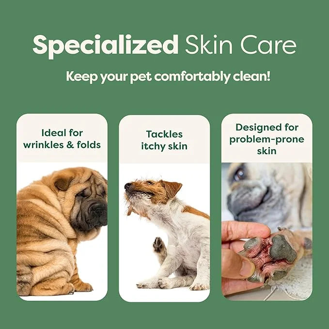 Earth Rated Wrinkle Wipes for Dogs, Perfect for Bulldogs and Pugs, to Cleanse Wrinkles and Folds, Wild Oat Scent, 60 Count...