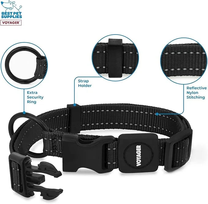 Best Pet Supplies Reflective Dog Collar with Adjustable Length, Heavy-Duty Buckle, and Strong Leash D-Ring, Training, Walk...