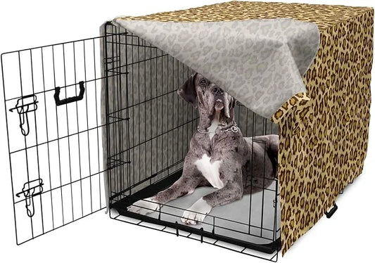 Lunarable Animal Print Dog Crate Cover, Digitally Generated Spots Classic Leopard Skin Graphic, Easy to Use Pet Kennel Cov...