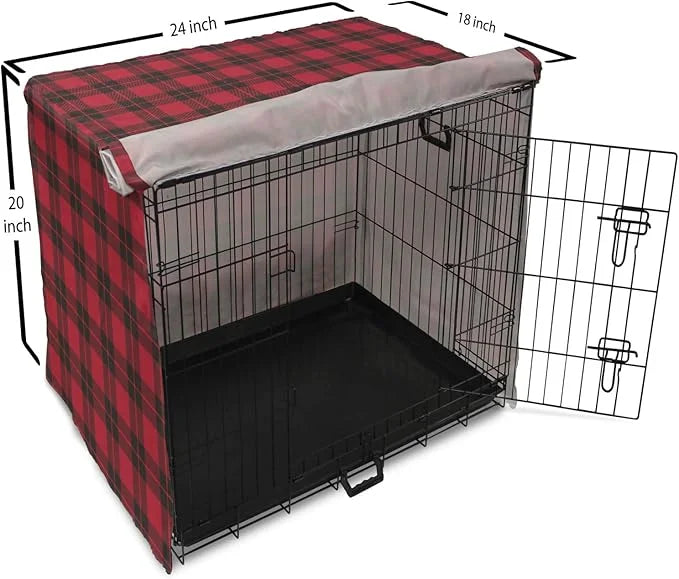Lunarable Plaid Dog Crate Cover, Geometrical Scottish Ornament Folkloric Celtic Fashion Elements, Easy to Use Pet Kennel C...