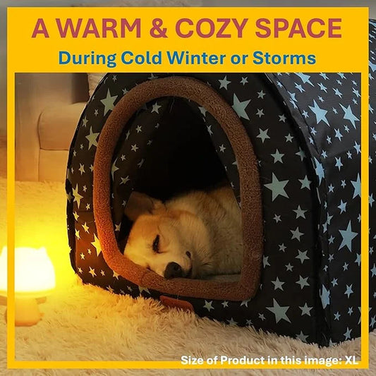 2 in 1 Extra Large Pet Winter House Convertible to Bed with Warm Cushion Mat, 2 Way Indoor Outdoor Portable Dog Kennel, Re...