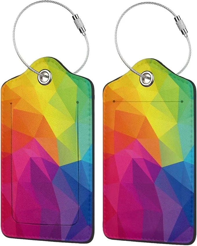 2 Pcs Cute Colorful Geometric Pattern Luggage Tag for Suitcase, Bright Rainbow Decorations Tags Birthday Gifts for Men Wom...