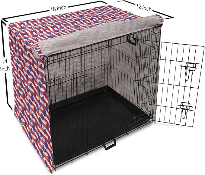 Lunarable Football Dog Crate Cover, Wavy Stripes and National Sport in American USA Inspired Colors, Easy to Use Pet Kenne...