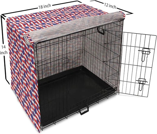 Lunarable Football Dog Crate Cover, Wavy Stripes and National Sport in American USA Inspired Colors, Easy to Use Pet Kenne...