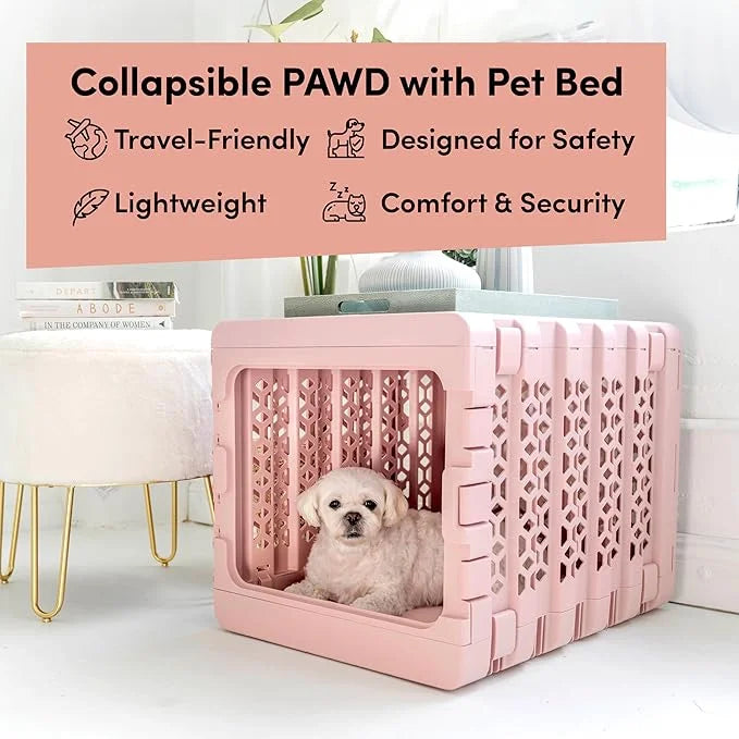 KindTail PAWD Collapsible Puppy and Dog Crate + Washable Bed - Stylish Pet Kennel with Comfortable Pad - Safe Indoor Set -...