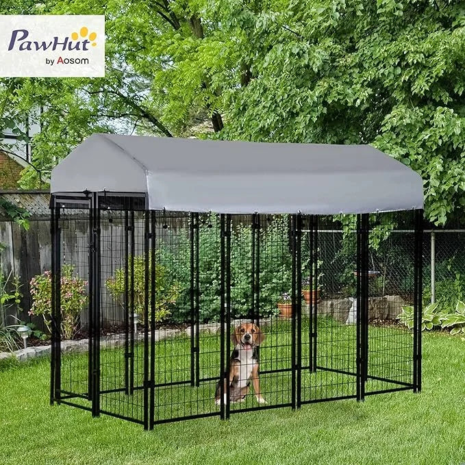 PawHut 8' x 4' x 6' Dog Kennel Outside, Dog Playpen Exercise Pen with Lockable Door, Water-Resistant Canopy, for Medium an...
