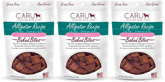 Caru - Soft n’ Tasty Baked Bites - Alligator Bites Dog Treats - Flavorful Training Treats - 3.75 oz Bags - Pack of 3 - Pro...