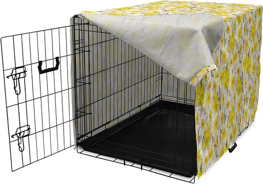 Lunarable Daffodil Dog Crate Cover, Gentle Nature Theme Blooming Spring Season Realistic Romantic Bedding Plants, Easy to ...