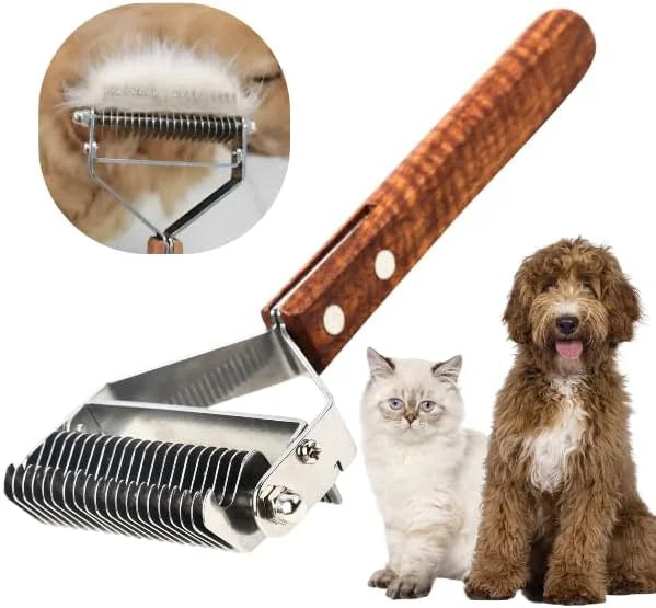 2 in 1 Dogs Cats Dematting Grooming Comb, Perfect Deshedding Undercoat Rake for Poodle & Goldendoodle, Efficiently Detangl...