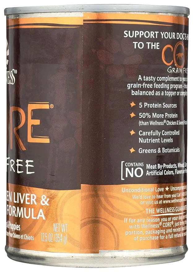 Wellness Core Grain Free Dog Food: Turkey, Chicken Liver, & Turkey Liver Formula, 12.5 oz - Product Image