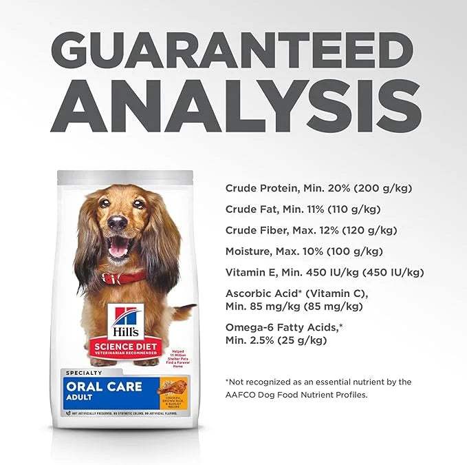 Hill's Science Diet Oral Care, Adult 1-6, Plaque & Tartar Buildup Support, Dry Dog Food, Chicken, Rice, & Barley, 28.5 lb ...