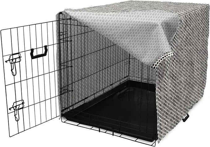 Lunarable Abstract Dog Crate Cover, Monochrome Grunge Pattern with Modern Round Shapes Print, Easy to Use Pet Kennel Cover...