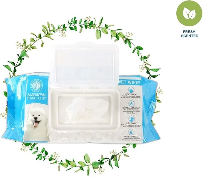 American Kennel Club AKC Dog Wipes for Cleansing & Deodorizing Great for Face, Ears, Paws, Body, & Butt - Fresh Scented - ...