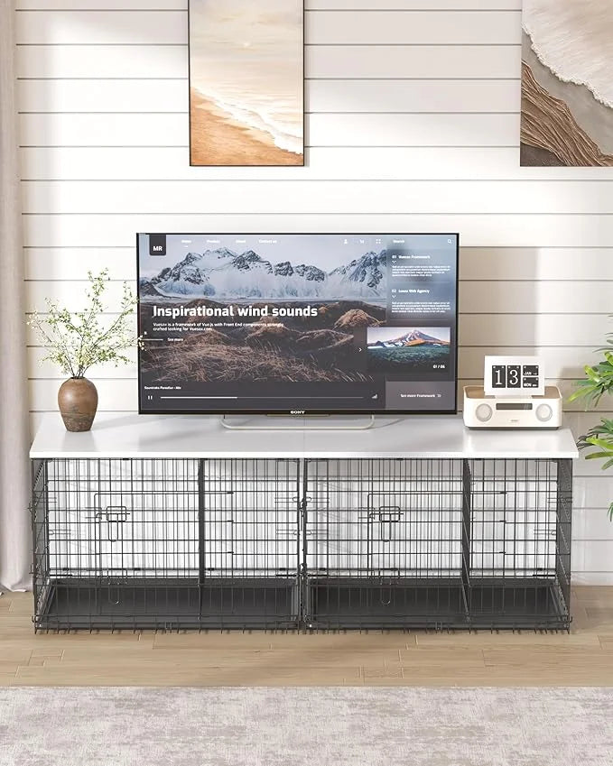 Piskyet Dog Crate Topper Wood Countertop for 48 42 36 30 24 inch Dog Cage, Dog Crate Cover,Dog Kennel Topper(Crate Not Inc...