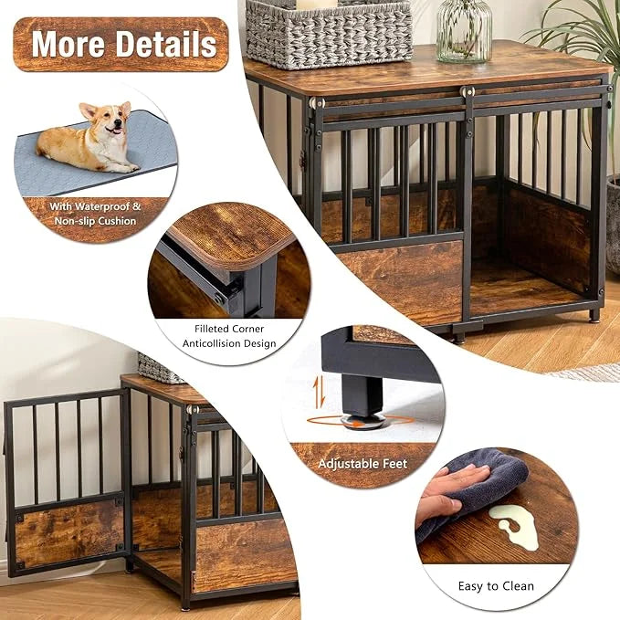 KOOPRO 32 Inch Dog Crate Furniture with Cushion for Large Medium Dogs, Wooden Heavy Duty Dog Kennel with Double Doors, Dec...