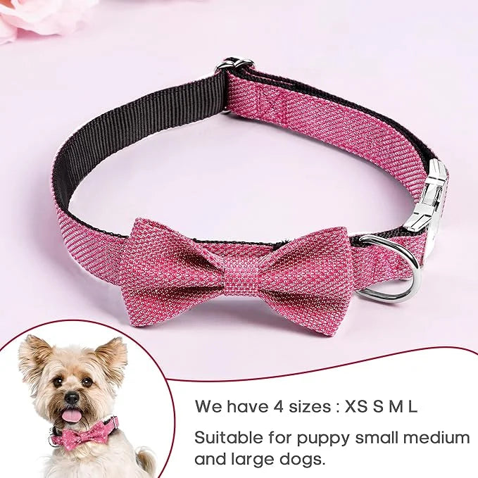 Dog Collar with Bow for Small Medium Large Dogs, Cute Bling Dog Bow Tie Collar with Metal Buckle, Soft & Durable for Mediu...