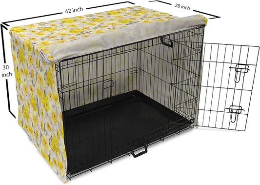 Lunarable Daffodil Dog Crate Cover, Gentle Nature Theme Blooming Spring Season Realistic Romantic Bedding Plants, Easy to ...