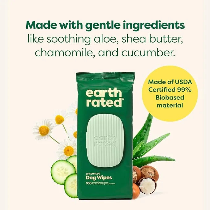 Earth Rated Pet Grooming Wipes for Dogs and Cats, Hypoallergenic, Cleaning and Hydrating, for Paws, Body and Butt, Unscent...