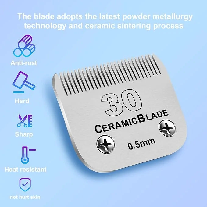 10 Pack Detachable Pet Dog Clipper Blades, Compatible with Andis Size 30 Cut Length 1/50"(0.5mm),Most Oster A5,Wahl KM10 S...