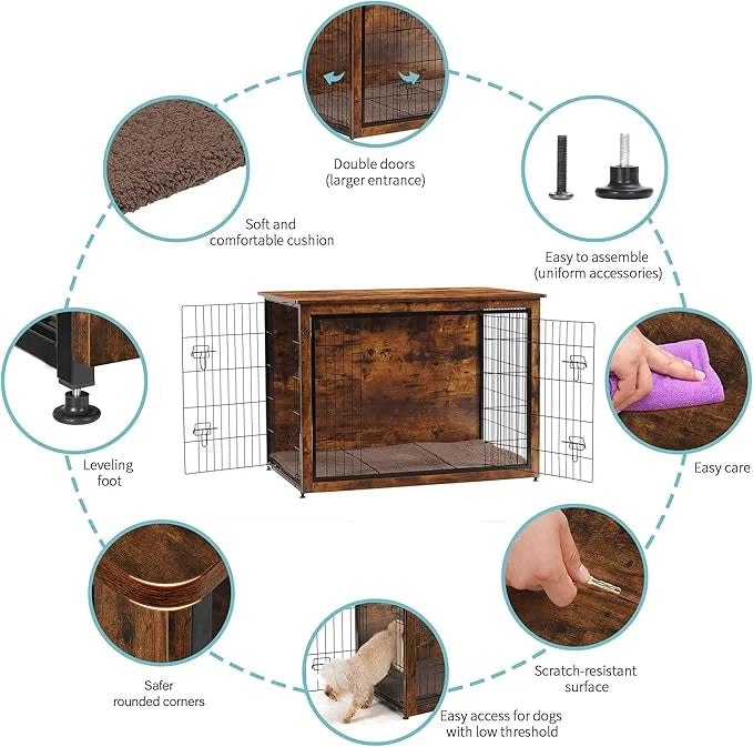 DWANTON Dog Crate Furniture with Cushion, Wooden Kennel Table with Double Doors, Indoor Dog House, Extra Large Size, 43.3"...