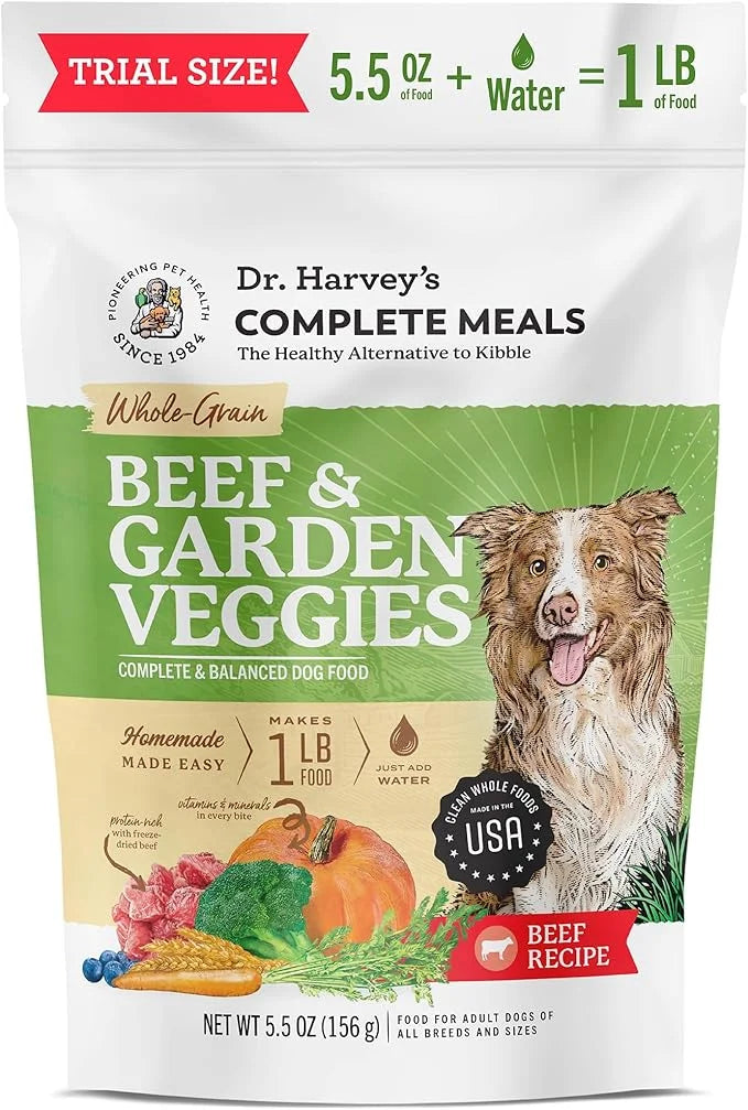 Dr. Harvey's Beef & Garden Veggies Dog Food, Human Grade Whole-Grain Dehydrated Dog Food with Freeze-Dried Beef (5.5 Ounce...
