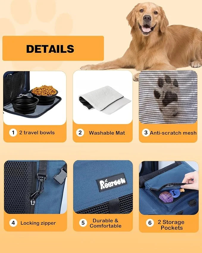 Extra Large Dog Crate with 2 Foldable Bowl, 32 Inch Collapsible Travel Dog Crate Kennel with Soft Blanket for Medium Dogs,...