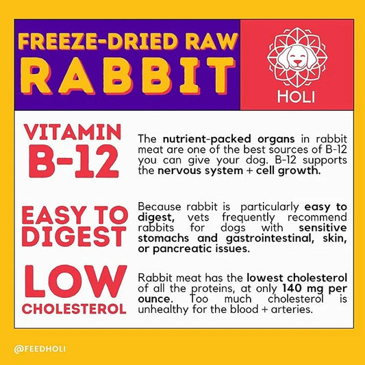 HOLI Freeze Dried Rabbit Treats for Dogs- All Natural Healthy Dog Treats, 100% Made in USA - Single Ingredient - Human Gra...