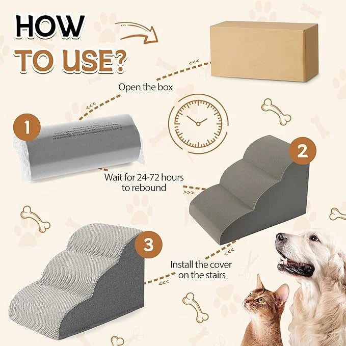 Romrol Dog Stairs Ramp for Beds Couches, Extra Wide Pet Steps with Durable Non-Slip Waterproof Fabric Cover, Pets Slope St...