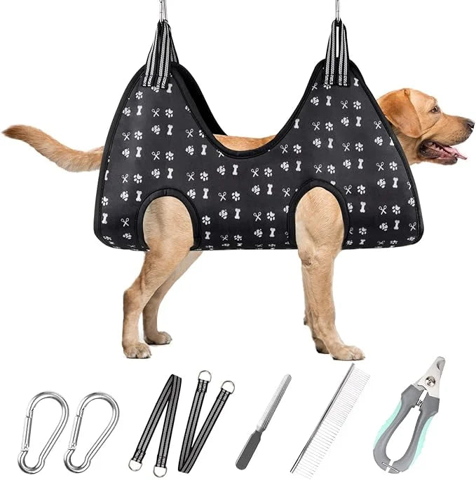Pet Dog Grooming Hammock Harness for Grooming (XL 80lb), Dog Sling Holder for Clipping Nails with Clippers, Pet Comb - Pro...
