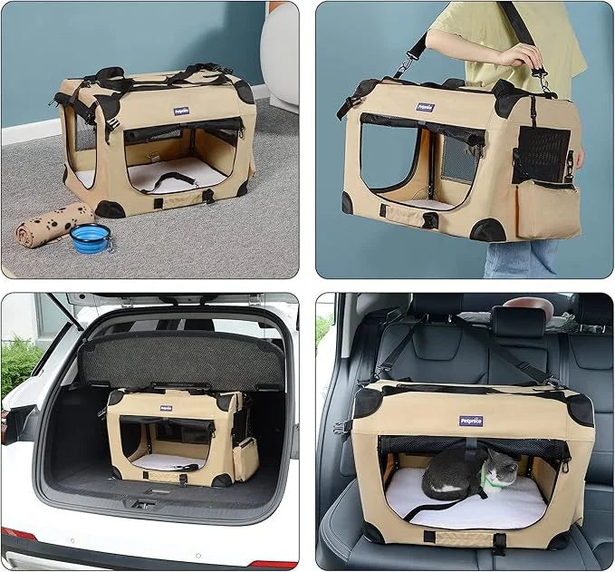 Petprsco Portable Collapsible Dog Crate, Travel Dog Crate 24x17x17 with Soft Warm Blanket and Foldable Bowl for Large Cats...