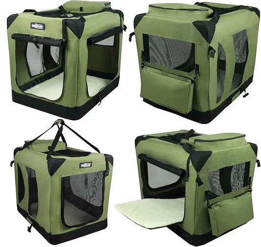 EliteField 3-Door Folding Soft Dog Crate with Carrying Bag and Fleece Bed (2 Year Warranty), Indoor & Outdoor Pet Home (20...