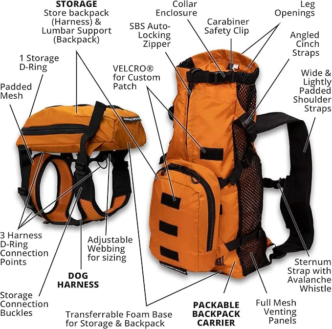 K9 Sport Sack Walk-On | Dog Carrier Dog Backpack with Harness & Storage (Small, Sunset Orange) - Product Image