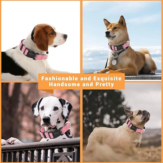 2 Pack Reflective Dog Collar with Safety Locking Buckle, Adjustable Soft Breathable Comfortable Nylon Pet Collar for Small...