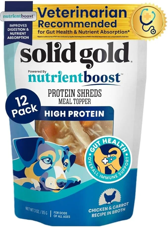 Solid Gold Dog Food Topper - 12 Pack Protein Shreds Wet Dog Food Topper w/Chicken & Carrots - High Protein Meal Toppers fo...
